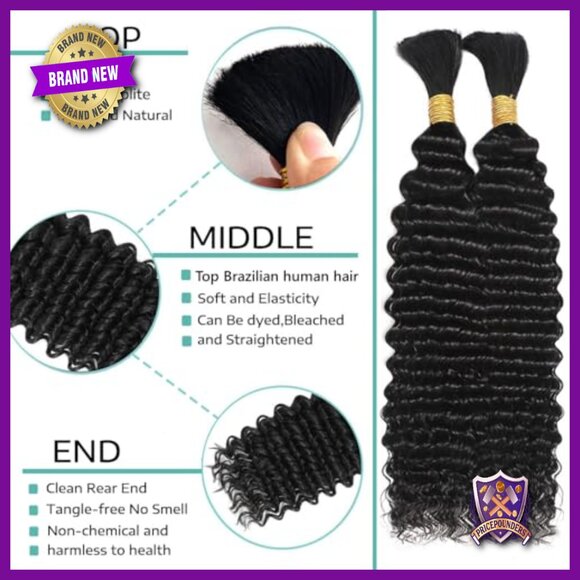Human Hair Extensions for Boho Braids, 16 Inch Deep Water Wave, 2 Bundles
